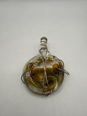 Vintage Art Glass Pendant Wire Wrapped Swirl Necklace Whimsigoth Boho Goblincore